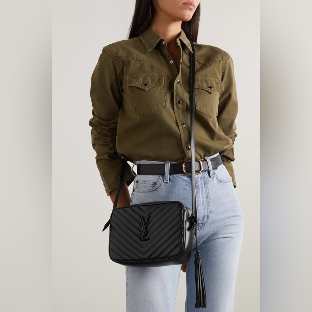 YSL All Black Lou Camera Quilted Leather Shoulder Bag EUC
